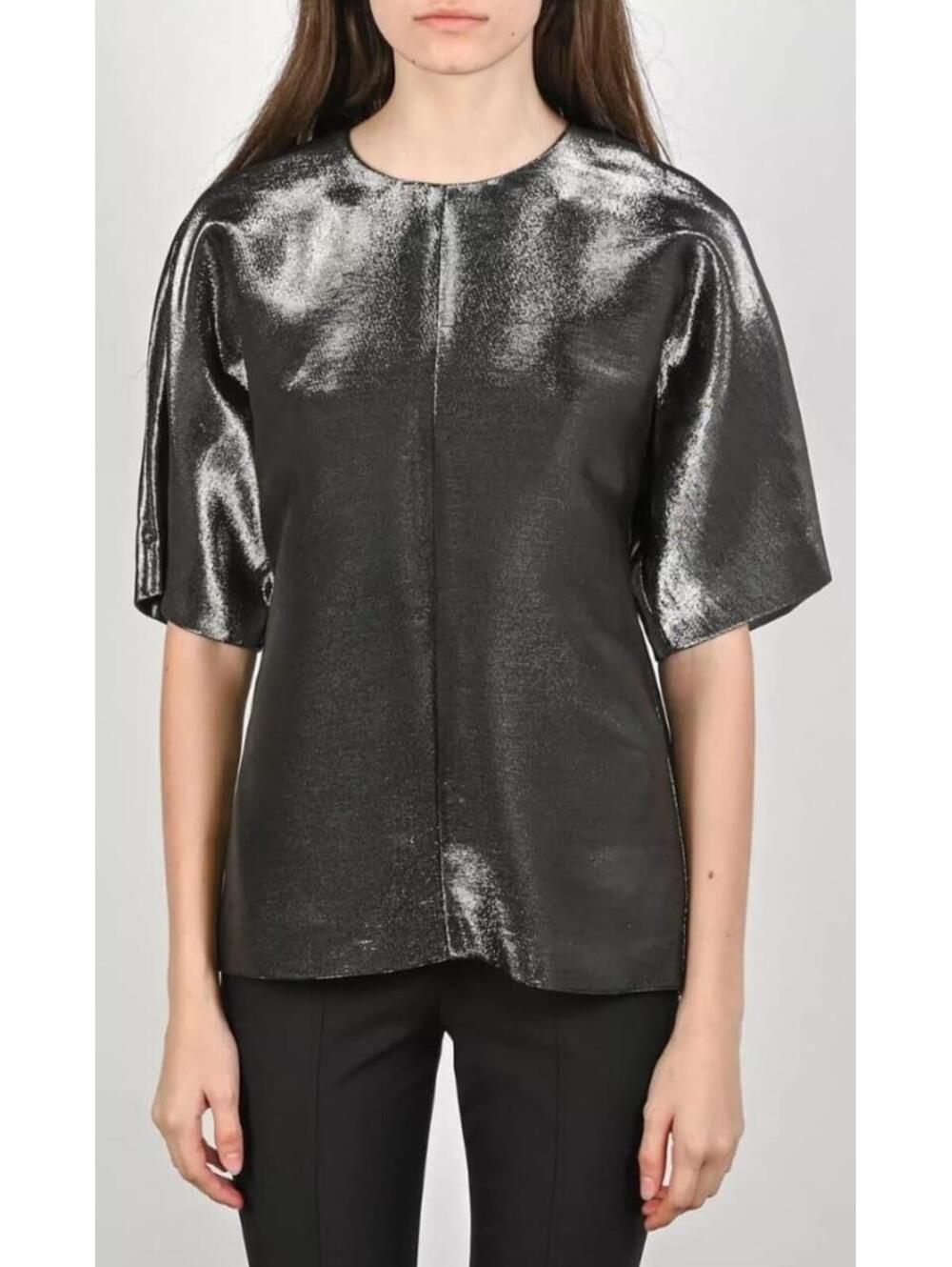 Jil Sander Blouse Women's Black Metallic Casual Short Sleeve Top Size 40